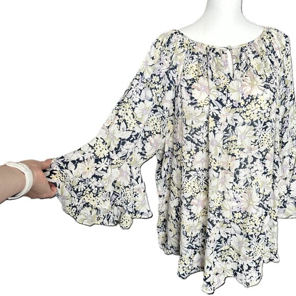 Women's Plus Size 2X Chaps Sheer Blouse Rounded Neck With A Keyhole Opening - Picture 5 of 8